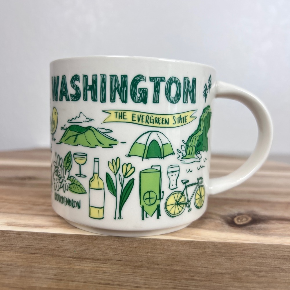 Starbucks Washington Mug Been There Series 14oz Green Ceramic Coffee Cup PNW